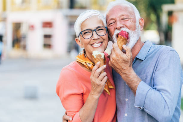 senior couple eating ice cream